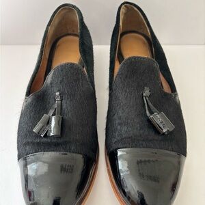 Clarks suede upper tassels and black patent toe Loafers Sz 8.5 Women’s